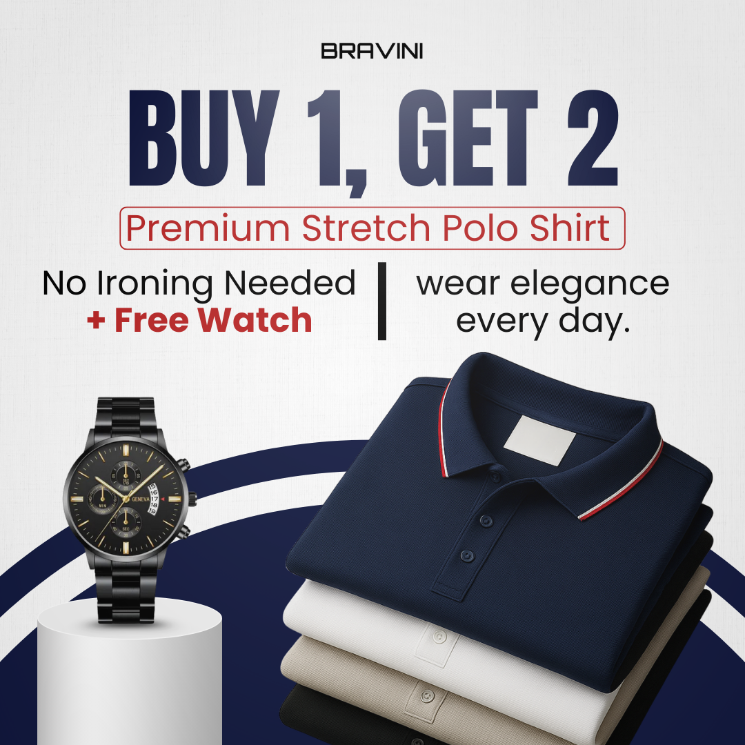 BUY 1, GET 2 | Premium Stretch No-Iron Polo Shirt + Free Watch